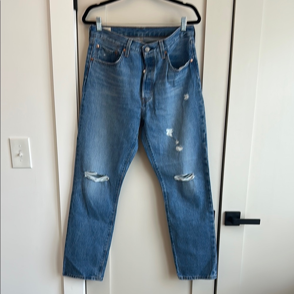 Levi's Blue Straight-Leg Jeans with Natural Distressing